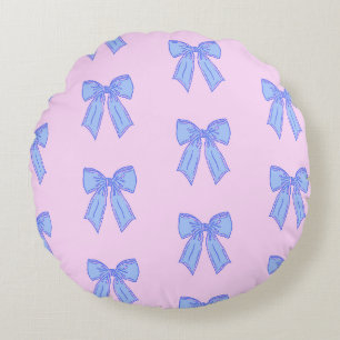 Cute Coquette Ribbon Bows Pattern Round Pillow