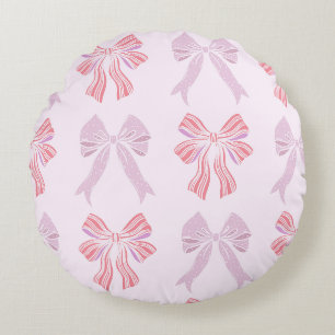 Cute Coquette Ribbon Bows Pattern Round Pillow