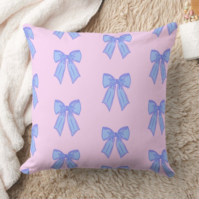 Cute Coquette Ribbon Bows Pattern Throw Pillow (Blanket)