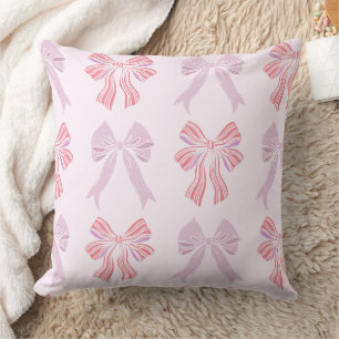 Cute Coquette Ribbon Bows Pattern Throw Pillow