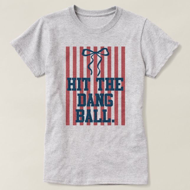 Cute Coquette Softball Flag Funny Shirt With Bow (Design Front)