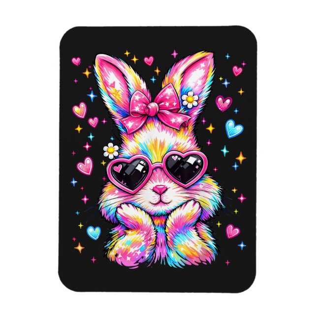Cute Coquette Tie Dye Rabbit Easter Bunny Magnet (Vertical)