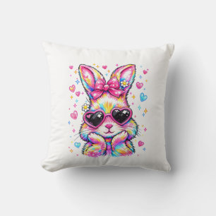 Cute Coquette Tie Dye Rabbit Easter Bunny Women Gi Throw Pillow