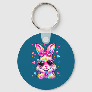 Cute coquette tie dye rabbit easter bunny women keychain
