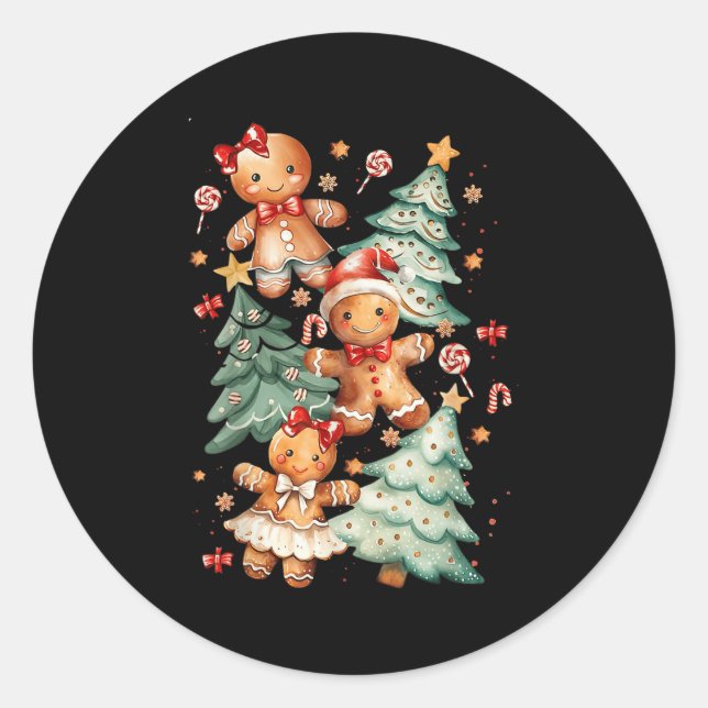 Cute Coquette Xmas Gingerbread Man Bow Christmas T Classic Round Sticker (Front)