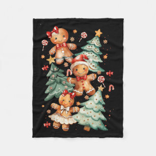 Cute Coquette Xmas Gingerbread Man Bow Christmas T Fleece Blanket