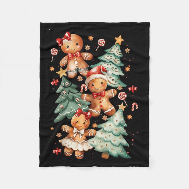 Cute Coquette Xmas Gingerbread Man Bow Christmas T Fleece Blanket (Front)