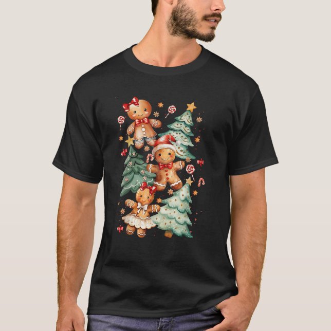 Cute Coquette Xmas Gingerbread Man Bow Christmas T T-Shirt (Front)