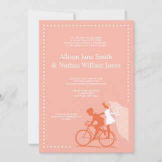 CUTE Coral Bicycle Couple Wedding Invitation