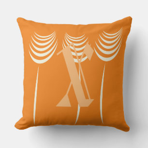 Cute Coral Black Custom Monogram Floral Throw Pillow