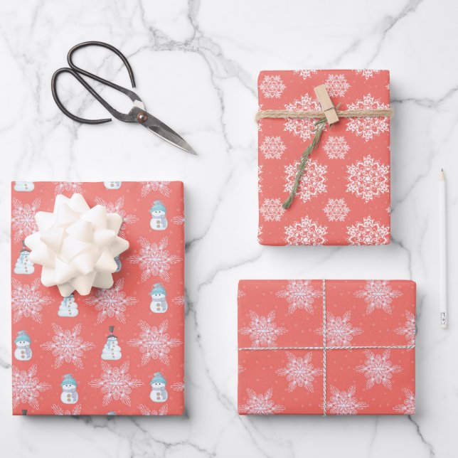 🎄 Cute coral Christmas pattern Wrapping Paper Sheet (Front)