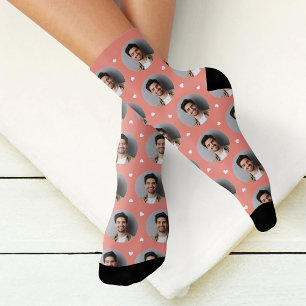 Cute Coral Custom Boyfriend Photo Heart Socks