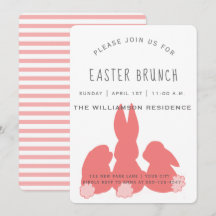 Cute Coral Easter Bunnies | Brunch Invitation