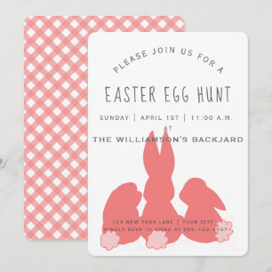 Cute Coral Easter Bunnies Egg Hunt Invitation