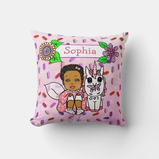 Cute Coral Fairy and Flowers Candy Sprinkles Throw Pillow (Front)