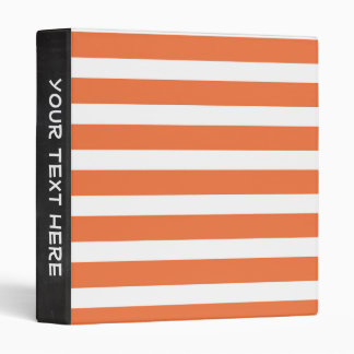 Cute Coral Orange and White Stripes, Striped Binder
