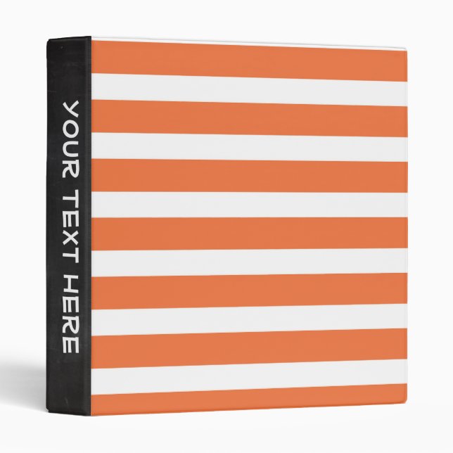 Cute Coral Orange and White Stripes, Striped Binder (Front/Spine)