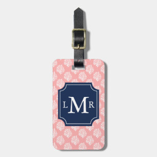 Cute Coral Pattern and Blue Monogram Luggage Tag