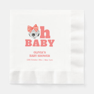 Cute Coral Peach Oh Baby Bow Soccer Baby Shower Napkin