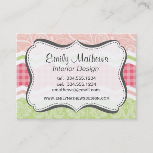 Cute Coral Pink and Light Green Patterns Business Card