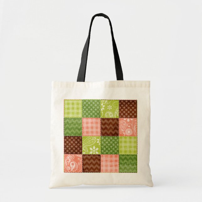 Cute Coral Pink, Green, and Brown Pattern Tote Bag (Front)