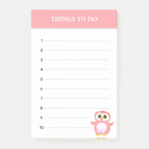 Cute Coral Pink Owl & Editable Things To Do Post-it Notes