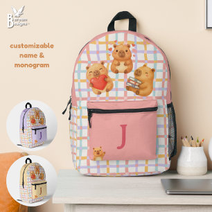 Cute Coral Pink Personalized Capybara Printed Backpack