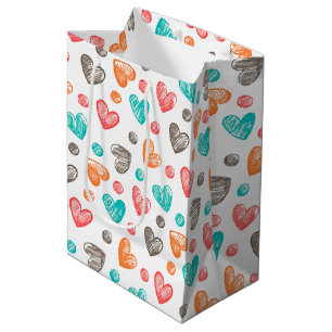 Cute Coral Red Pink Aqua Blue Heart Art Pattern Medium Gift Bag