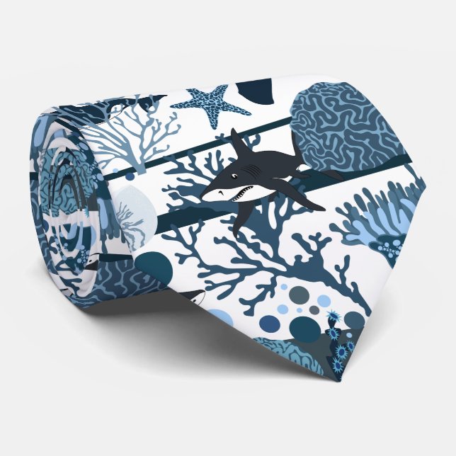 Cute coral shark pattern tie (Rolled)