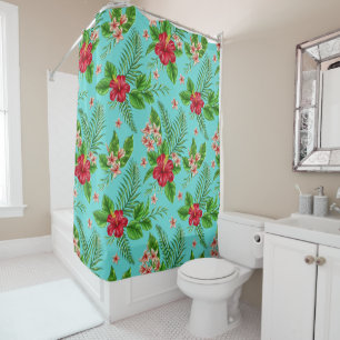 Cute Coral Tropical Hibiscus Flower On Turquoise