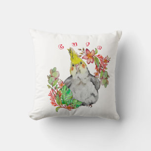 Cute Corella parrot in tropical flowers Baby Bodys Throw Pillow