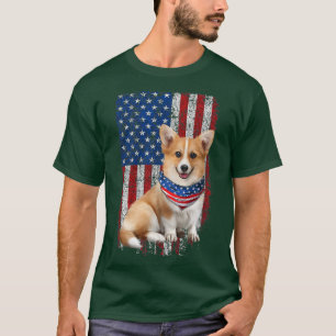 Cute Corgi American Flag Bandana Patriotic 4th Of  T-Shirt