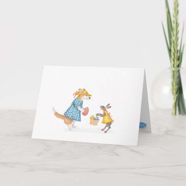 Cute corgi and hare Easter card (Front)