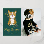 Cute Corgi and String Lights Photo Happy Hanukkah Foil Holiday Card<br><div class="desc">Happy Hanukkah! Send your festive greetings with this customizable gold foil Hanukkah photo flat card. It features an adorable corgi wrapped in string lights. Personalize by adding a photo,  names,  year and other details. This cute corgi photo Hanukkah flat card is available in other foil colours.</div>