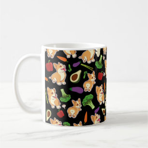 Cute Corgi and Vegetables Food Pattern Black Coffee Mug