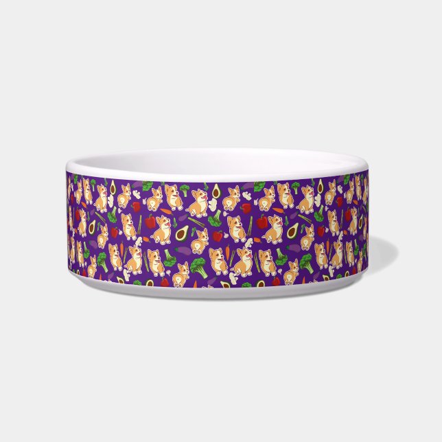 Cute Corgi and Vegetables Food Pattern Bowl (Front)