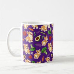 Cute Corgi and Vegetables Food Pattern Purple Coffee Mug