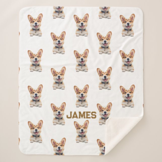 Cute Corgi Baby Blanket – Personalized  (Front)