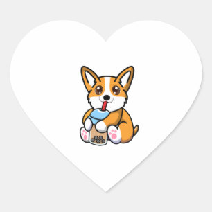 Cute Corgi Boba Heart Sticker