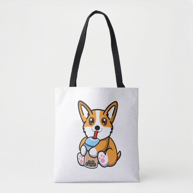 Cute Corgi Boba  Tote Bag (Front)