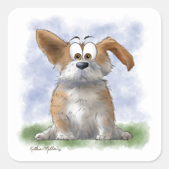 Cute Corgi Cartoon Square Sticker (Front)