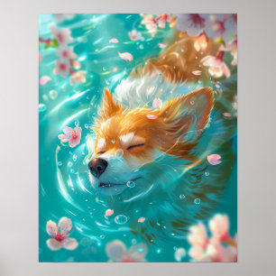 Cute Corgi Chill in Water Poster