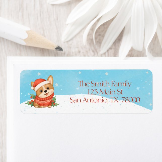Cute Corgi Christmas Adresse de retour (En situation)