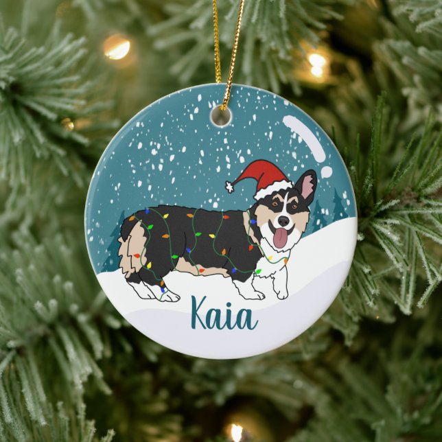 Cute Corgi Christmas  Ceramic Ornament (Tree)