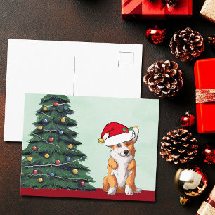 Cute Corgi Christmas Tree Dog Santa Hat Holiday 