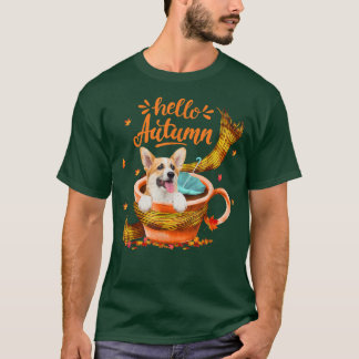 Cute Corgi Coffee Cup Hello Autumn T-Shirt