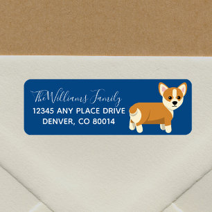 Cute Corgi Custom Blue Return Address