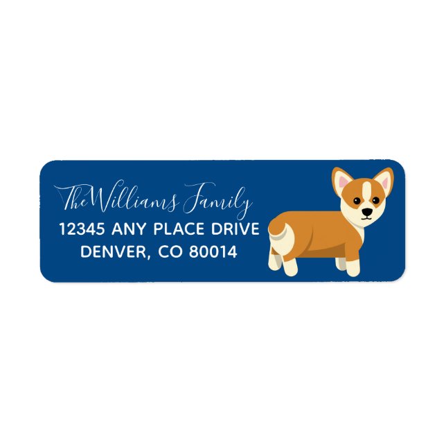 Cute Corgi Custom Blue Return Address (Front)