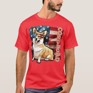 Cute Corgi Dad American Flag Patriotic 4th Of July T-Shirt