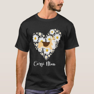 Cute Corgi Daisy Flower Heart Mothers Day T-Shirt
